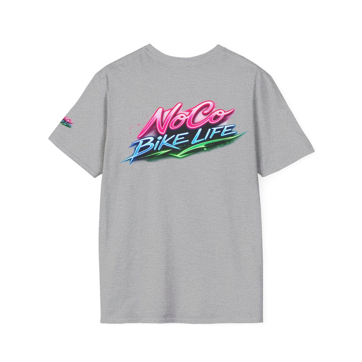 NoCo BikeLife Neon Retro Motorcycle T-Shirt — Chest, Back & Sleeve Print