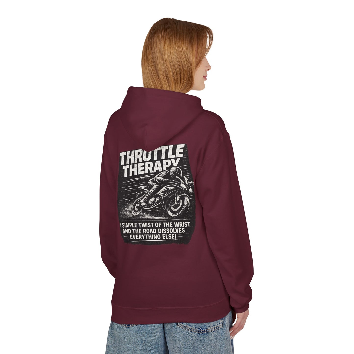 Throttle Therapy Hoodie — Motorcycle Rider Pullover with "A Simple Twist of the Wrist" Design