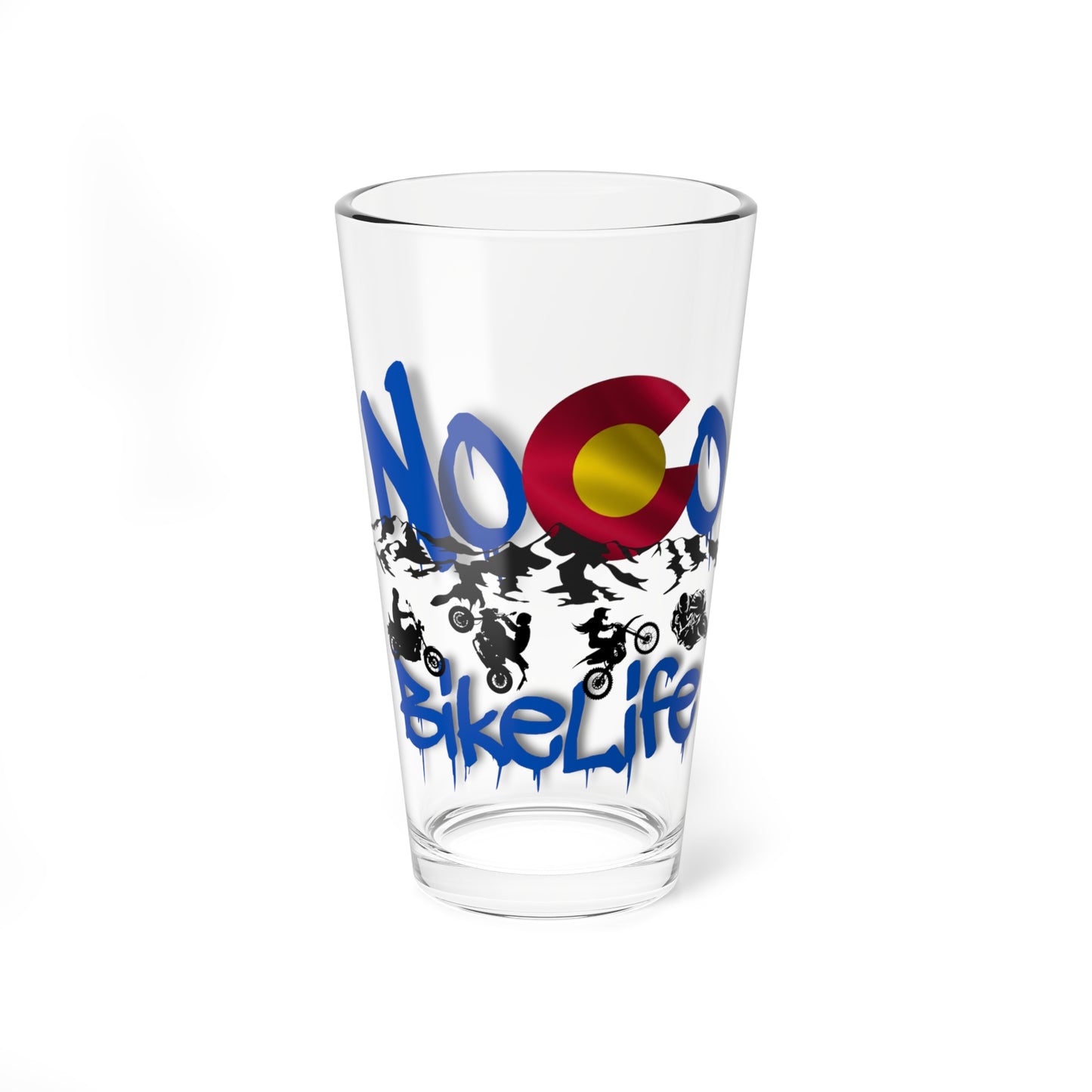 NoCo BikeLife 16oz Mixing Glass — Northern Colorado Bike Cocktail Glass