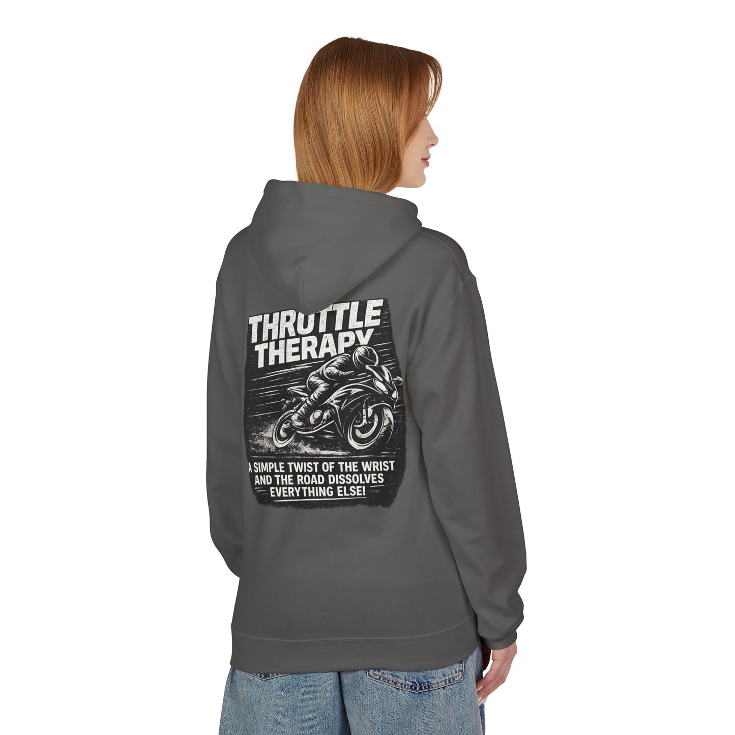 Throttle Therapy Hoodie — Motorcycle Rider Pullover with "A Simple Twist of the Wrist" Design