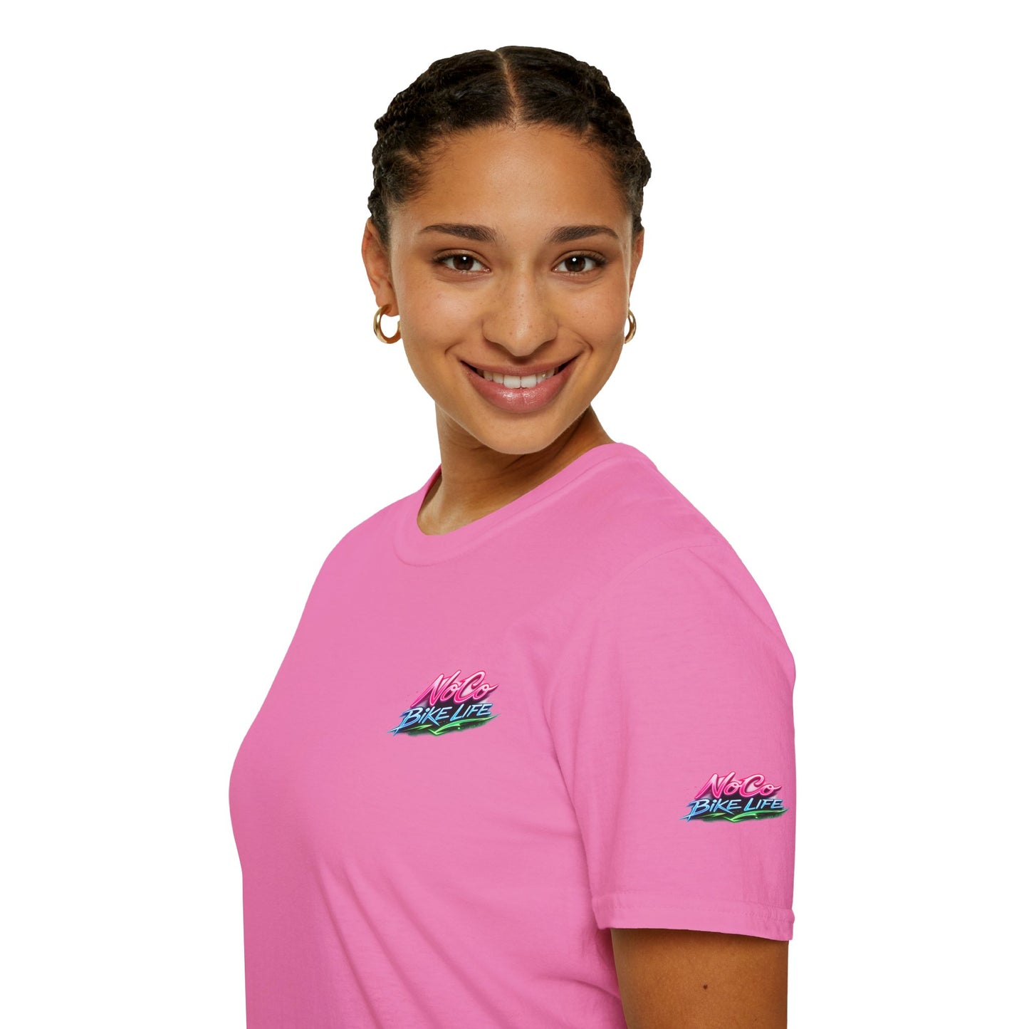 NoCo BikeLife Neon Retro Motorcycle T-Shirt — Chest, Back & Sleeve Print