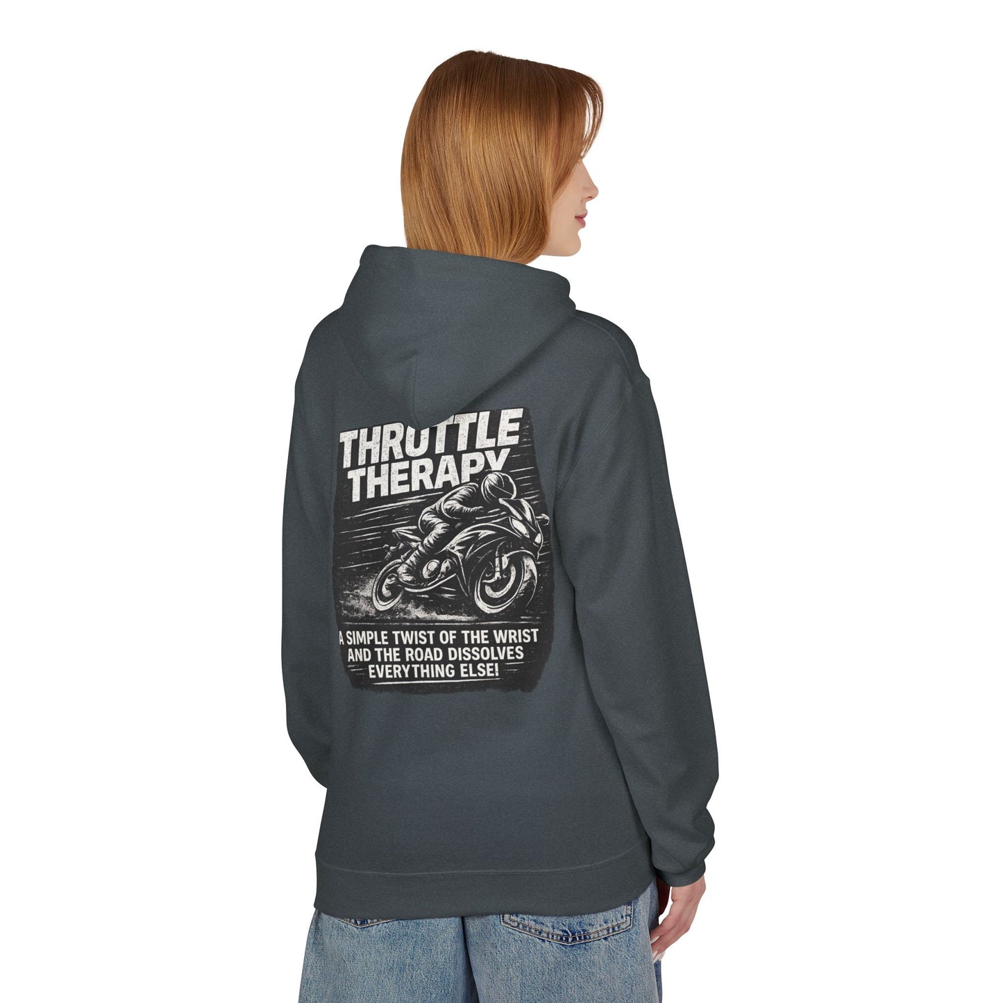 Throttle Therapy Hoodie — Motorcycle Rider Pullover with "A Simple Twist of the Wrist" Design
