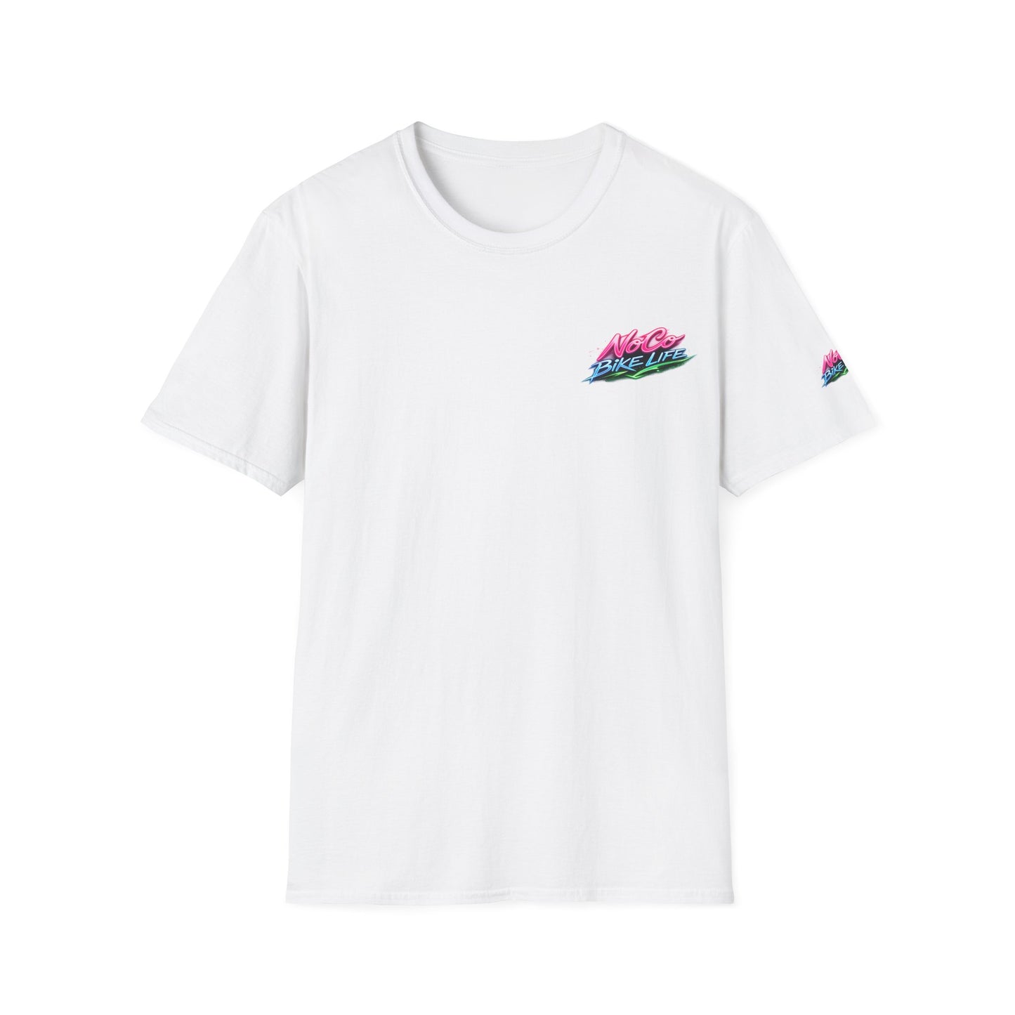 NoCo BikeLife Neon Retro Motorcycle T-Shirt — Chest, Back & Sleeve Print