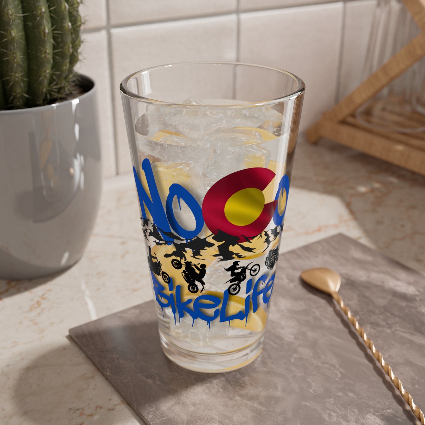 NoCo BikeLife 16oz Mixing Glass — Northern Colorado Bike Cocktail Glass