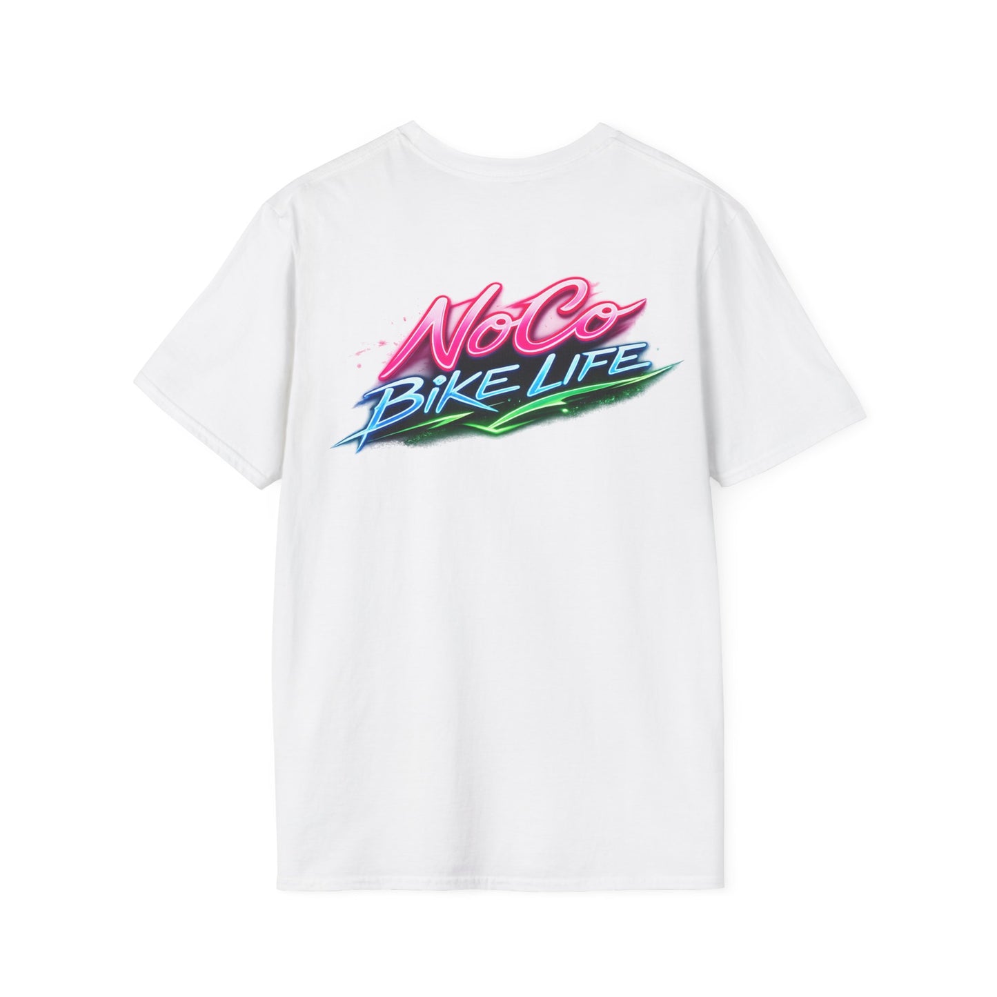 NoCo BikeLife Neon T-Shirt — "NoCo BikeLife" Retro Neon Motorcycle Graphic T-Shirt