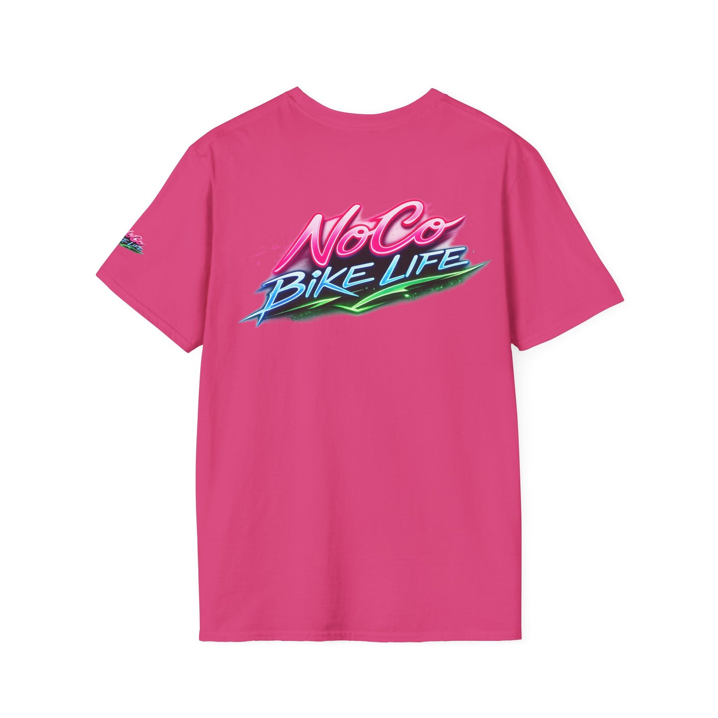NoCo BikeLife Neon Retro Motorcycle T-Shirt — Chest, Back & Sleeve Print