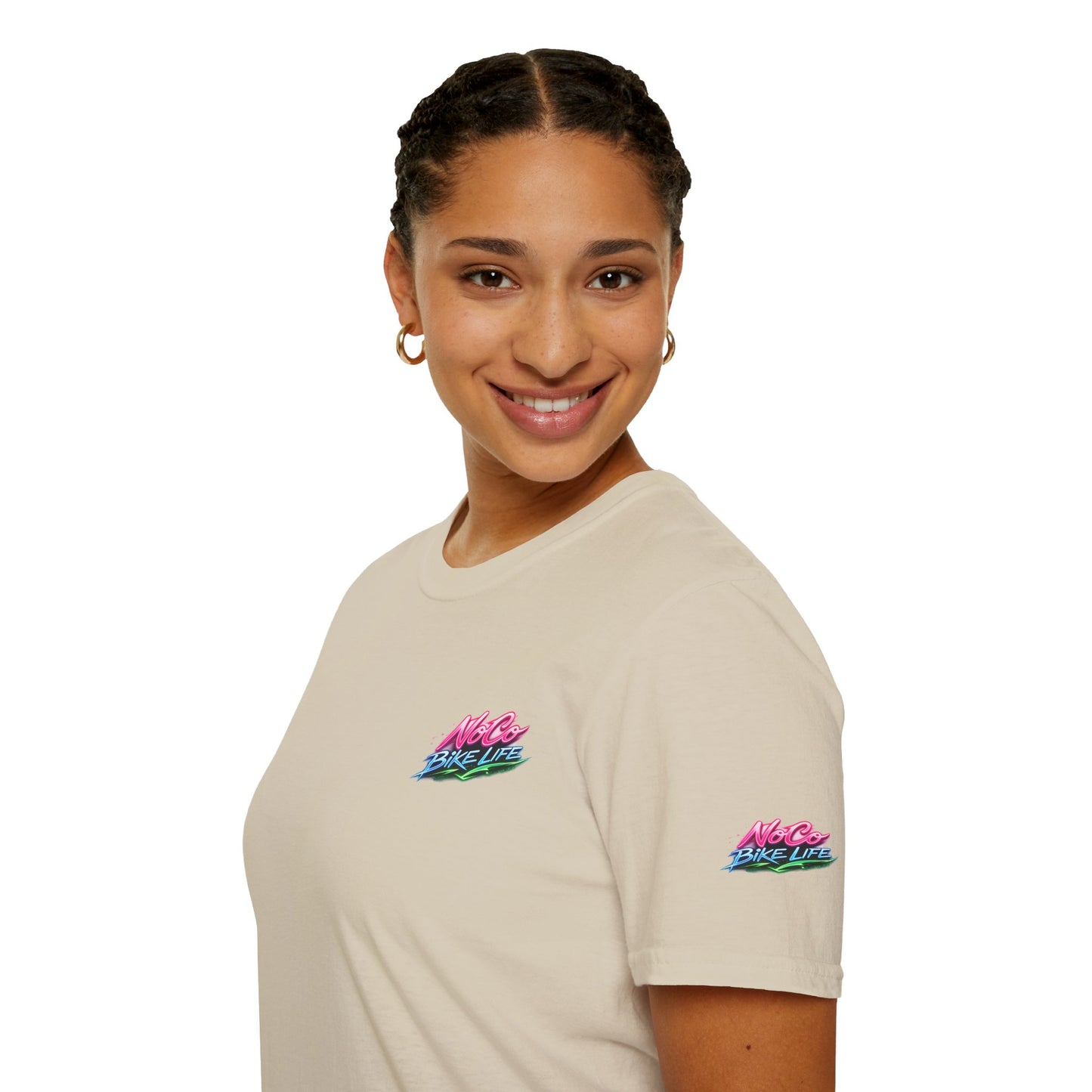 NoCo BikeLife Neon Retro Motorcycle T-Shirt — Chest, Back & Sleeve Print