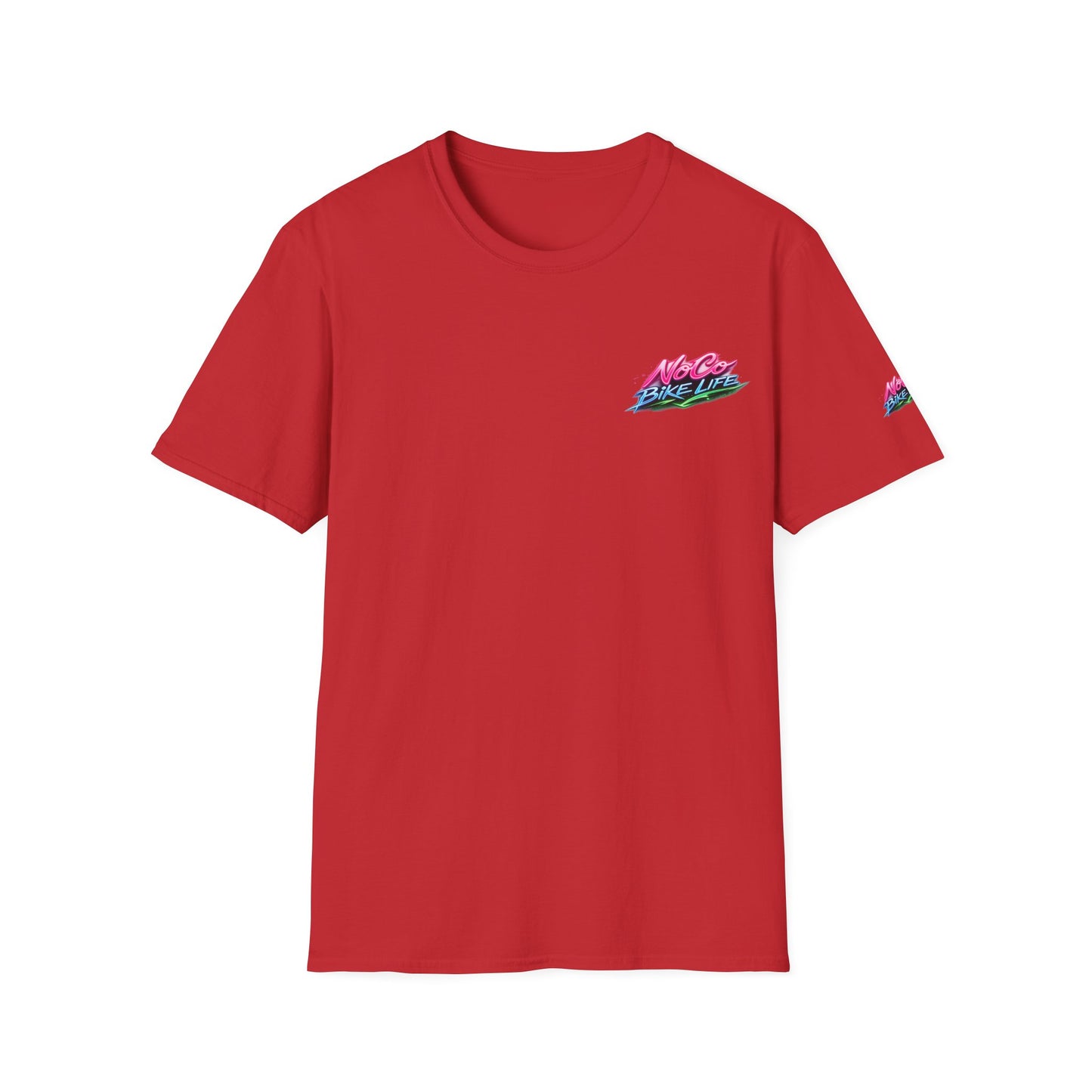 NoCo BikeLife Neon Retro Motorcycle T-Shirt — Chest, Back & Sleeve Print