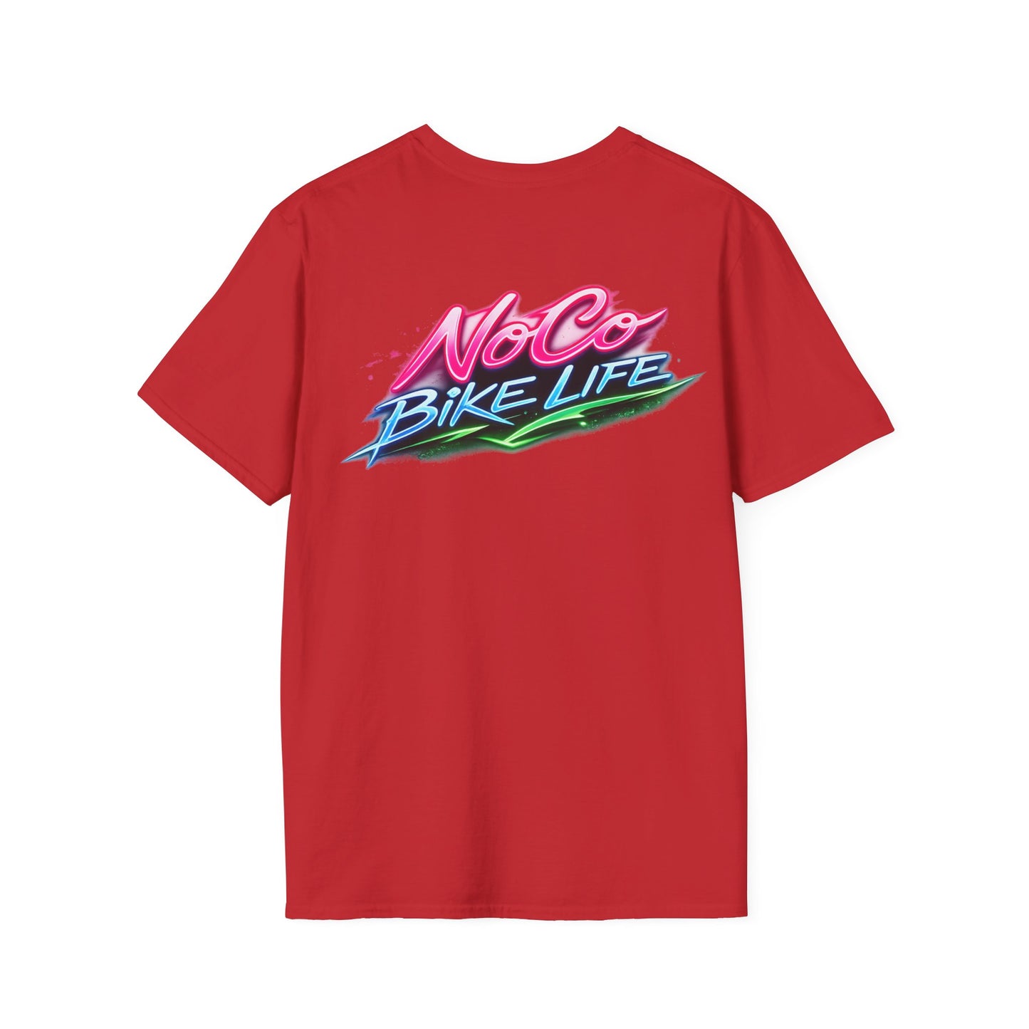 NoCo BikeLife Neon T-Shirt — "NoCo BikeLife" Retro Neon Motorcycle Graphic T-Shirt