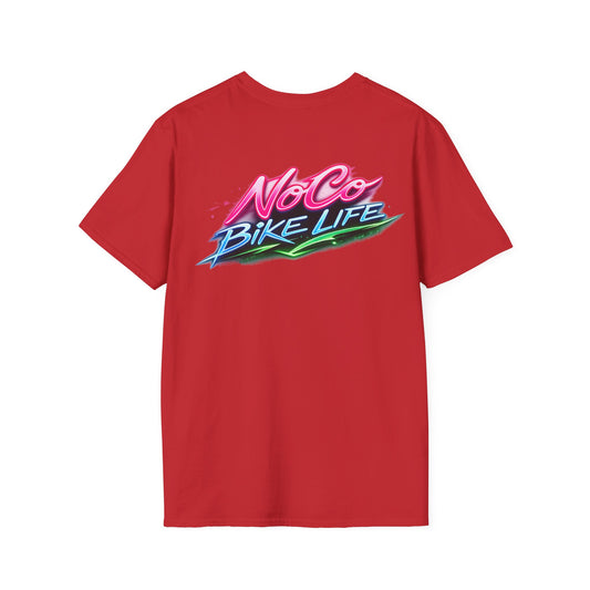 NoCo BikeLife Neon T-Shirt — "NoCo BikeLife" Retro Neon Motorcycle Graphic T-Shirt