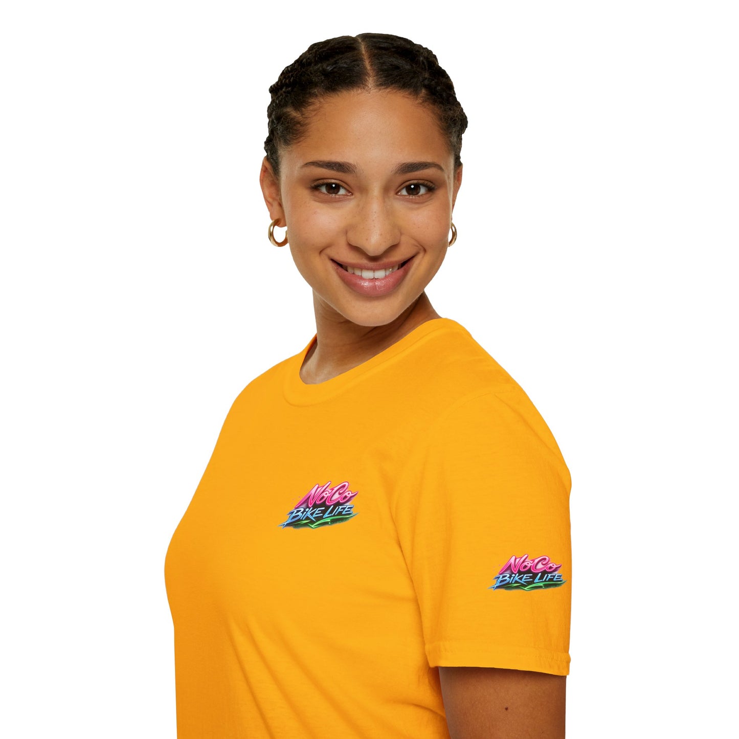NoCo BikeLife Neon Retro Motorcycle T-Shirt — Chest, Back & Sleeve Print