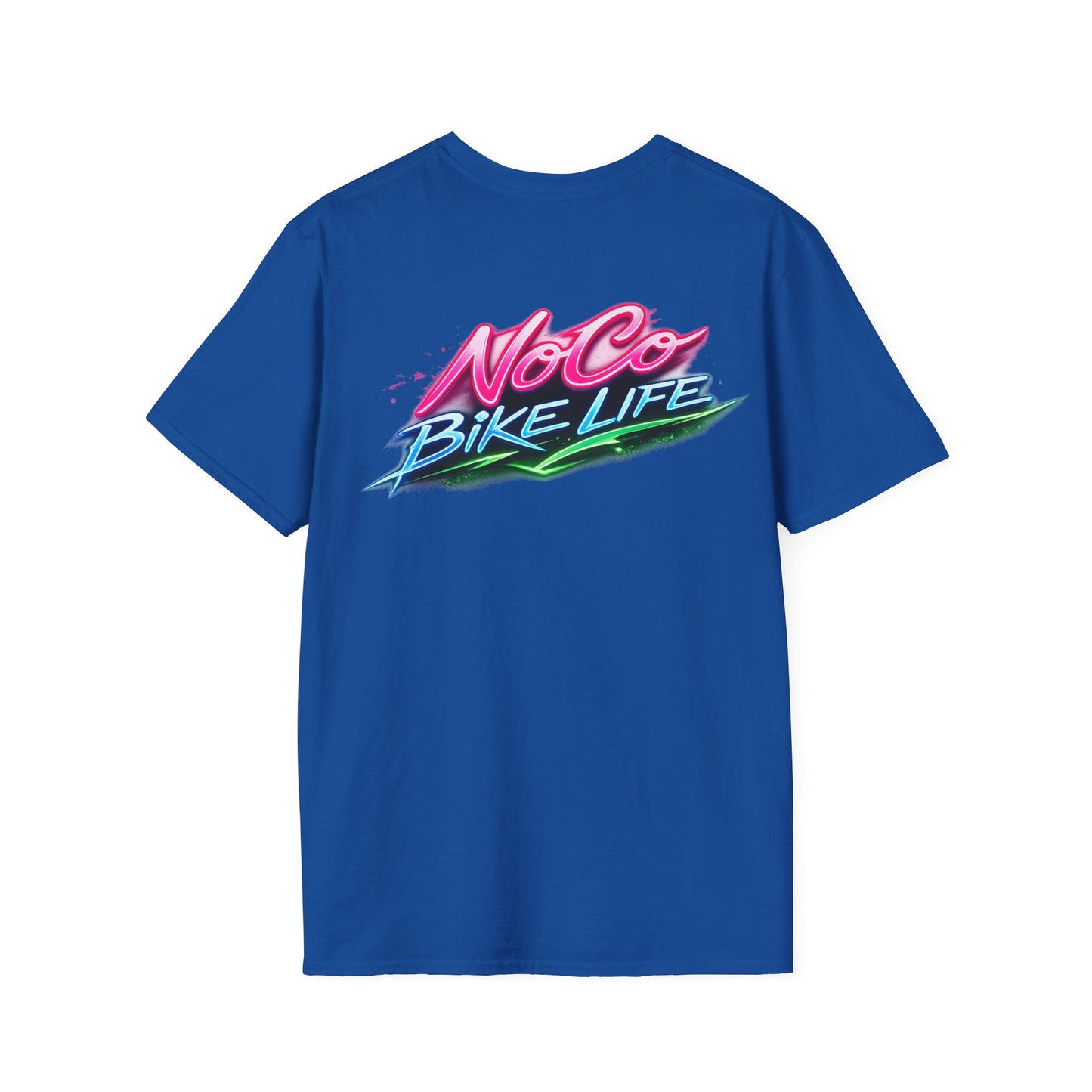 NoCo BikeLife Neon T-Shirt — "NoCo BikeLife" Retro Neon Motorcycle Graphic T-Shirt