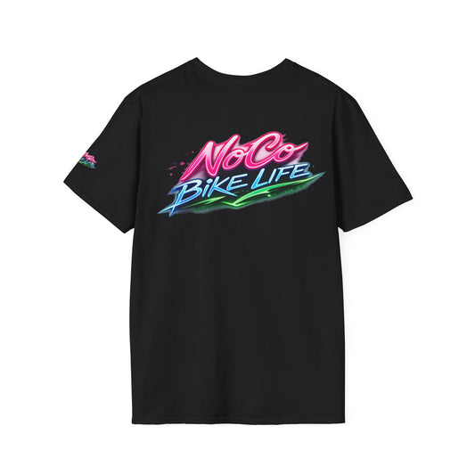 NoCo BikeLife Neon Retro Motorcycle T-Shirt — Chest, Back & Sleeve Print