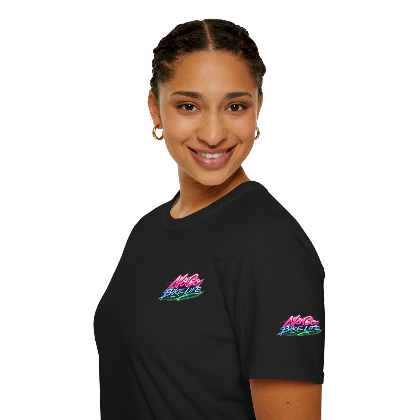 NoCo BikeLife Neon Retro Motorcycle T-Shirt — Chest, Back & Sleeve Print