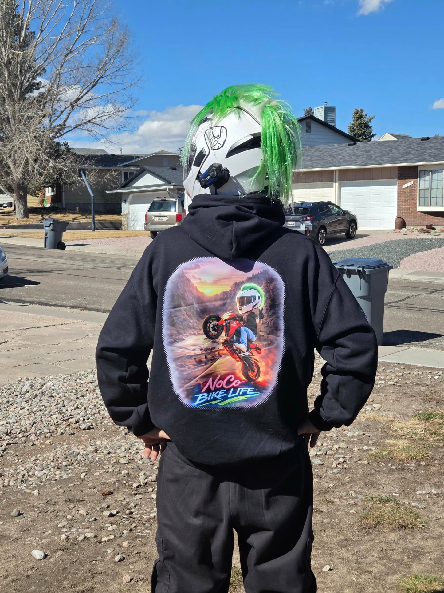 NoCo BikeLife Big Helmet Personalized Hoodie – Poudre Canyon Edition