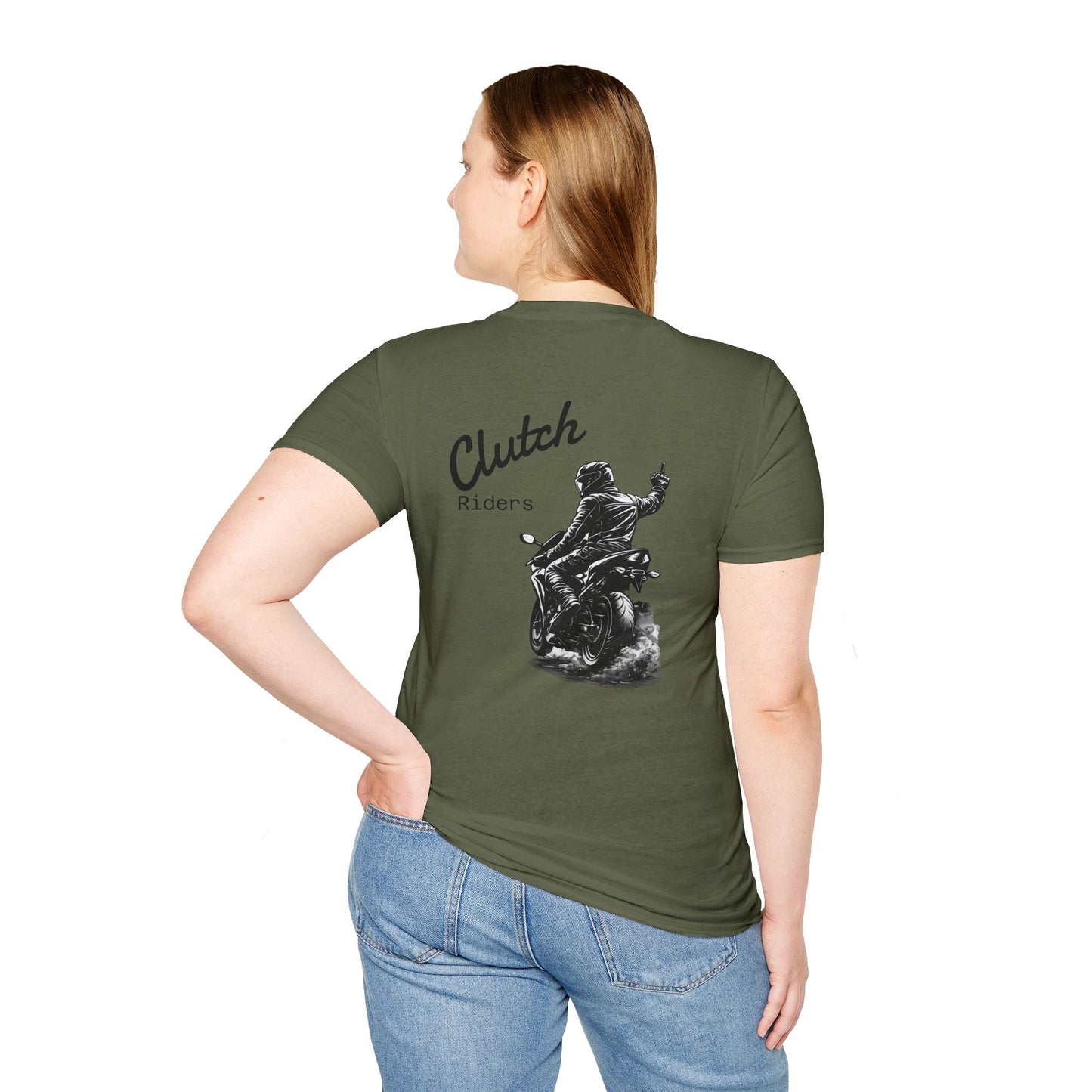 Motorcycle T-Shirt — “Clutch Riders” Back Graphic Biker Tee