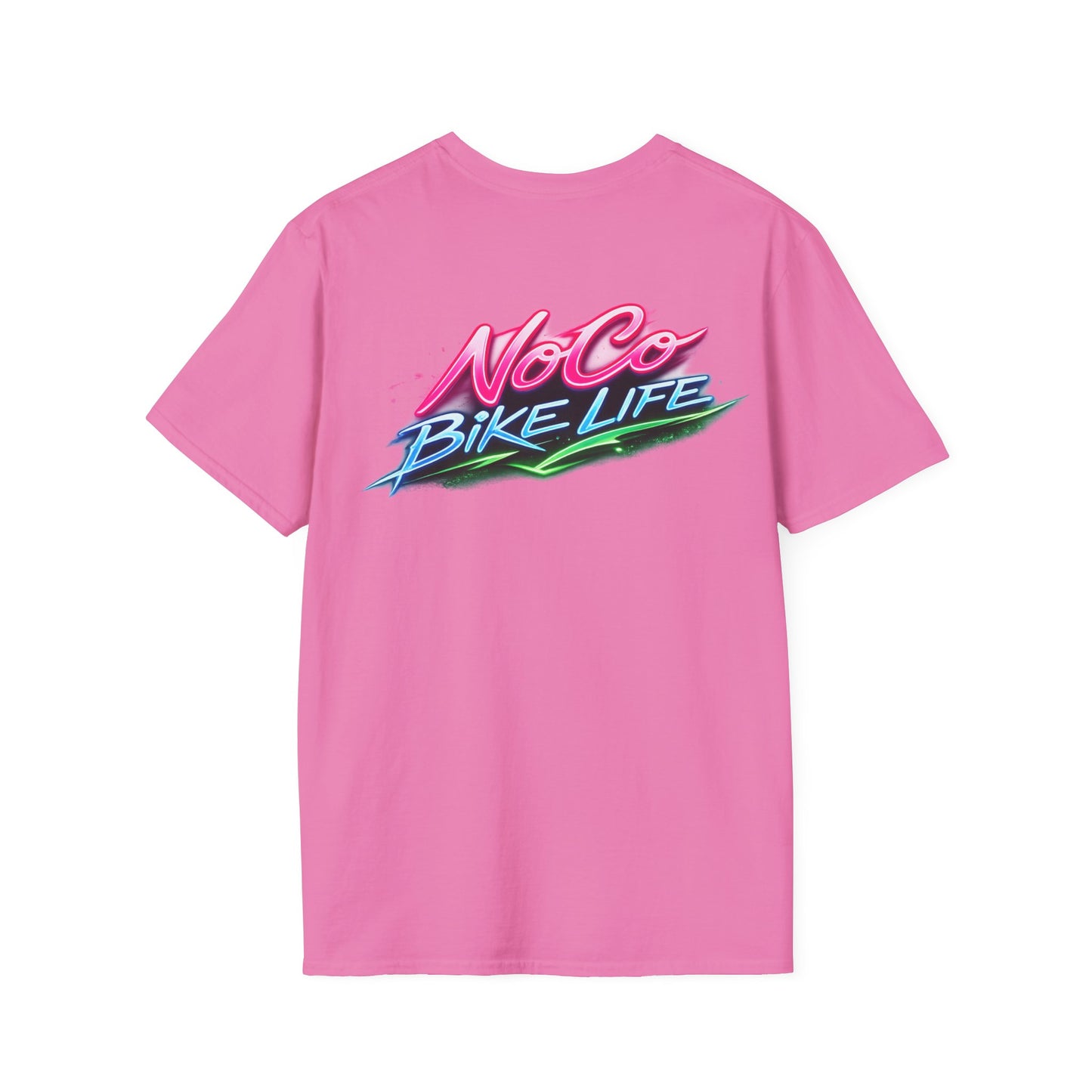 NoCo BikeLife Neon T-Shirt — "NoCo BikeLife" Retro Neon Motorcycle Graphic T-Shirt