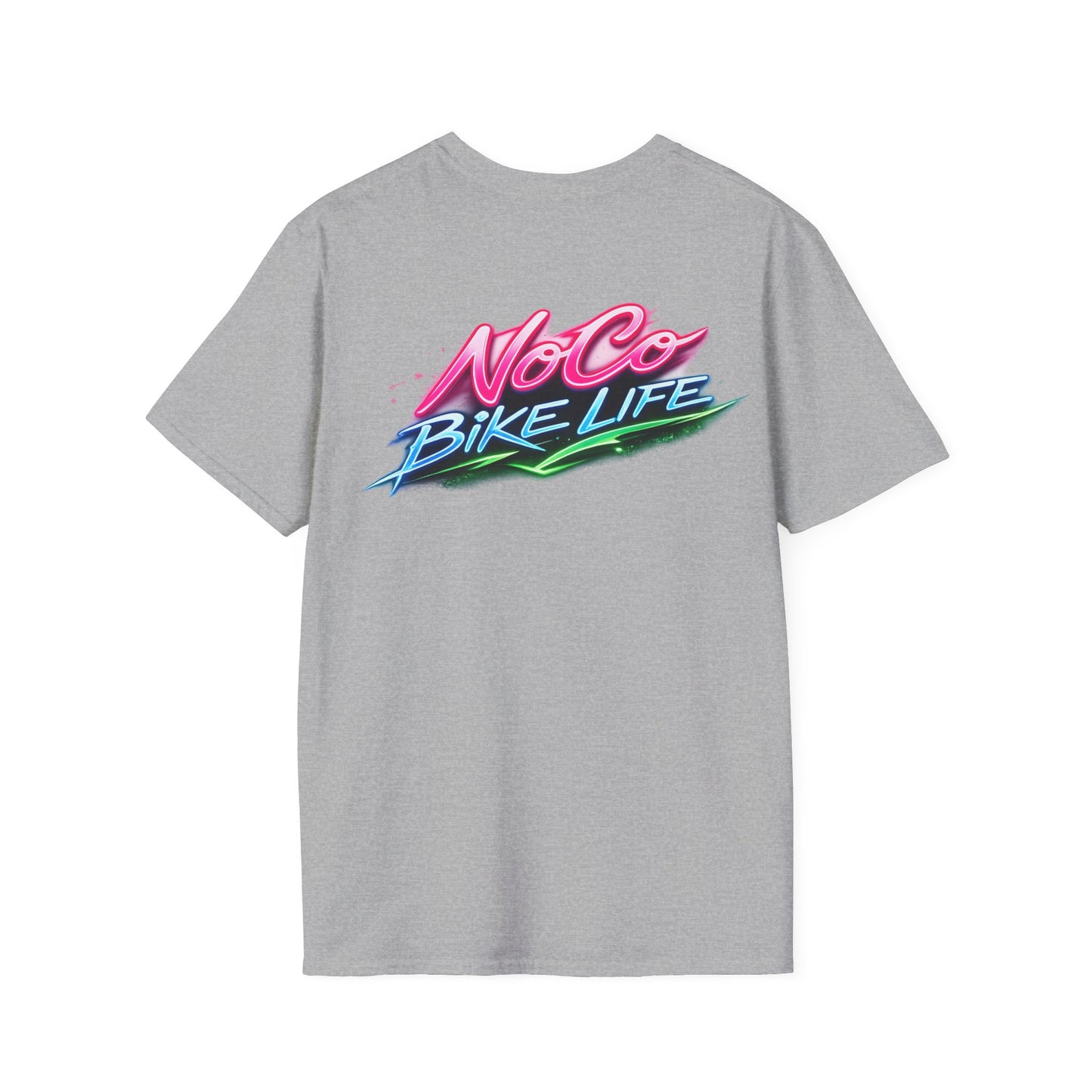 NoCo BikeLife Neon T-Shirt — "NoCo BikeLife" Retro Neon Motorcycle Graphic T-Shirt