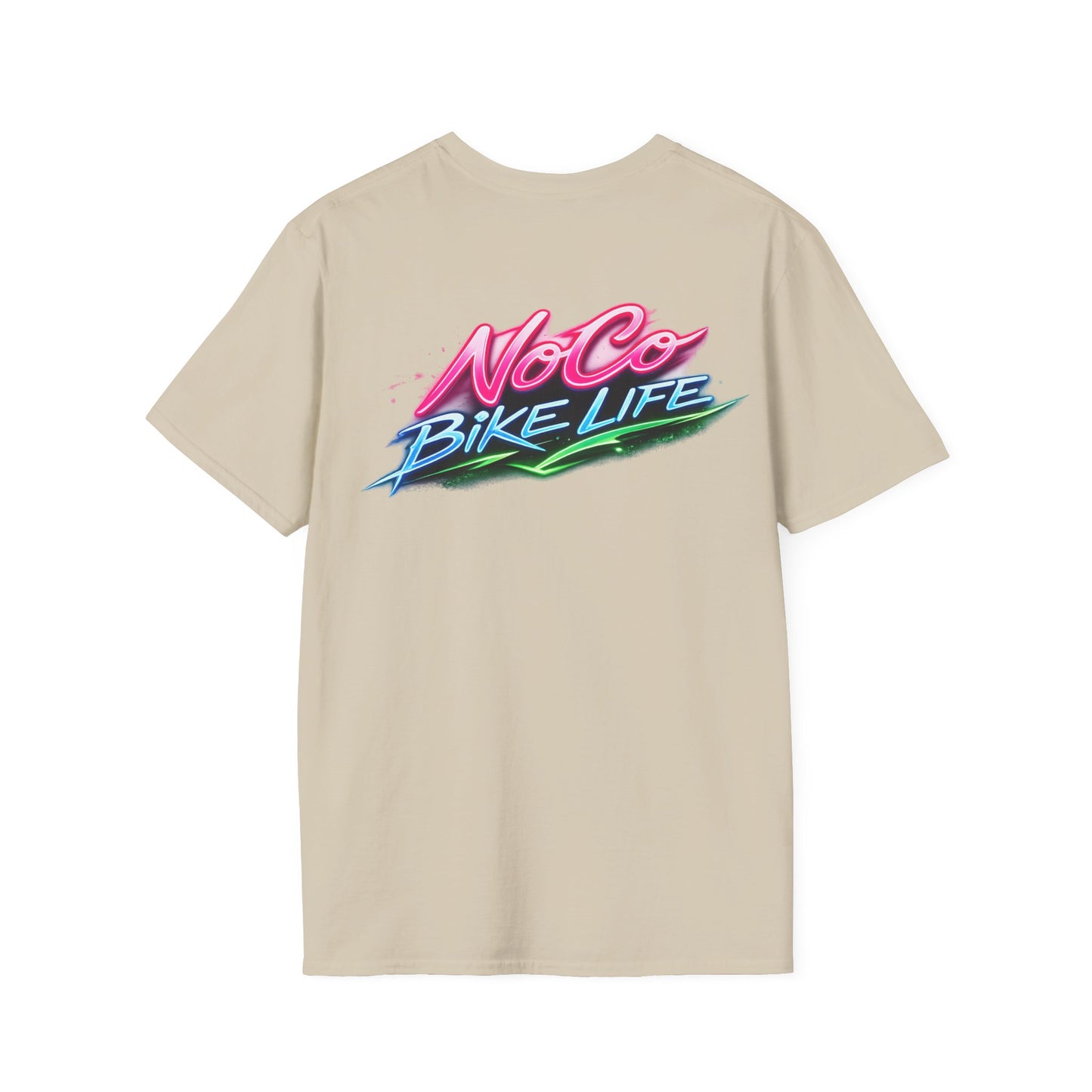 NoCo BikeLife Neon T-Shirt — "NoCo BikeLife" Retro Neon Motorcycle Graphic T-Shirt