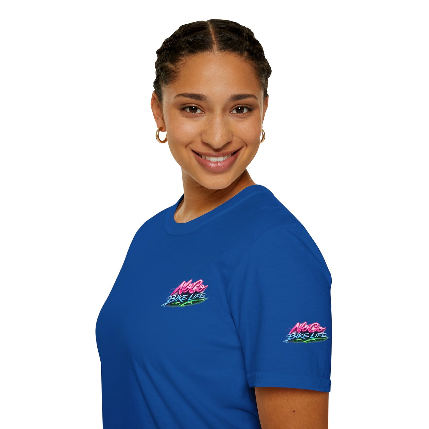 NoCo BikeLife Neon Retro Motorcycle T-Shirt — Chest, Back & Sleeve Print