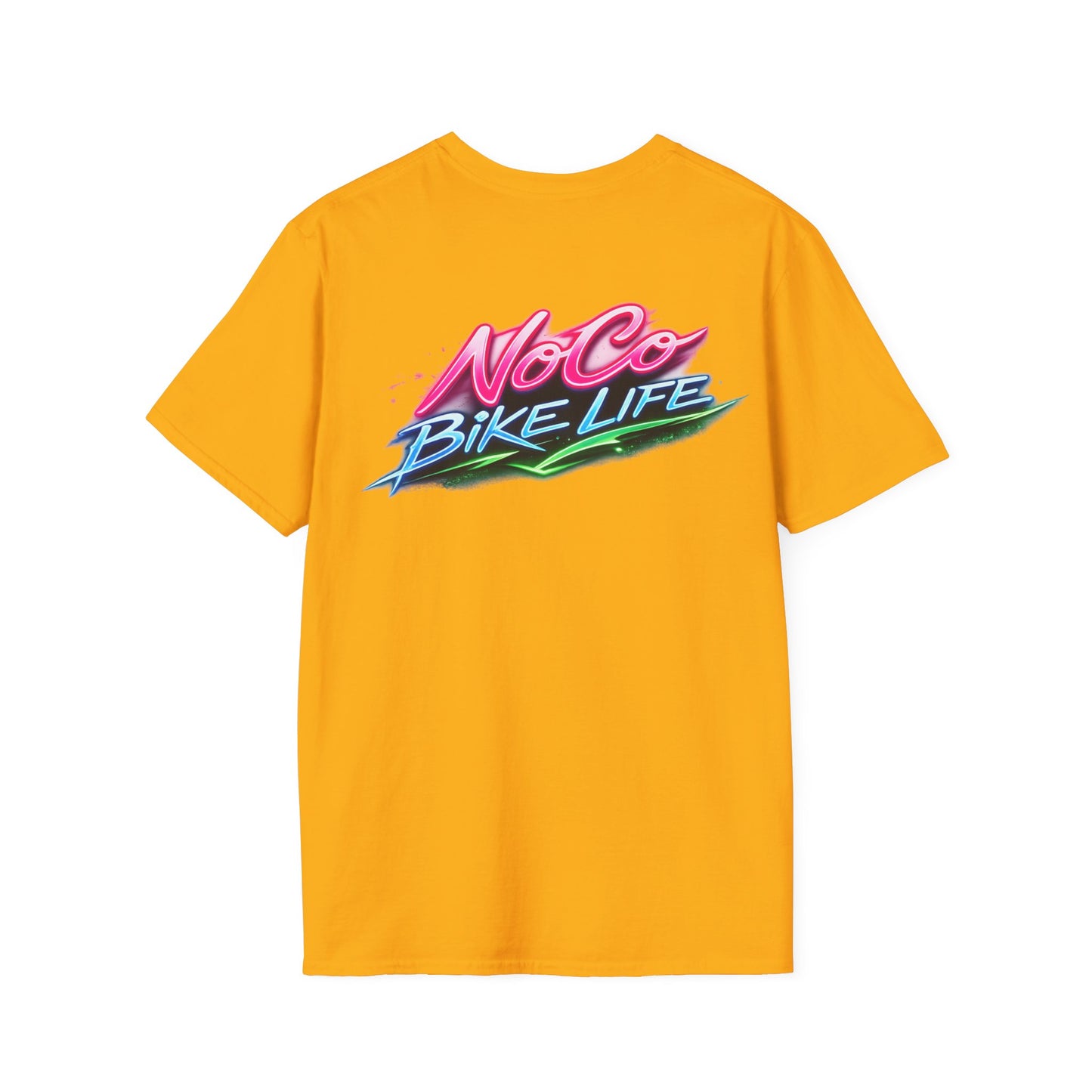 NoCo BikeLife Neon T-Shirt — "NoCo BikeLife" Retro Neon Motorcycle Graphic T-Shirt