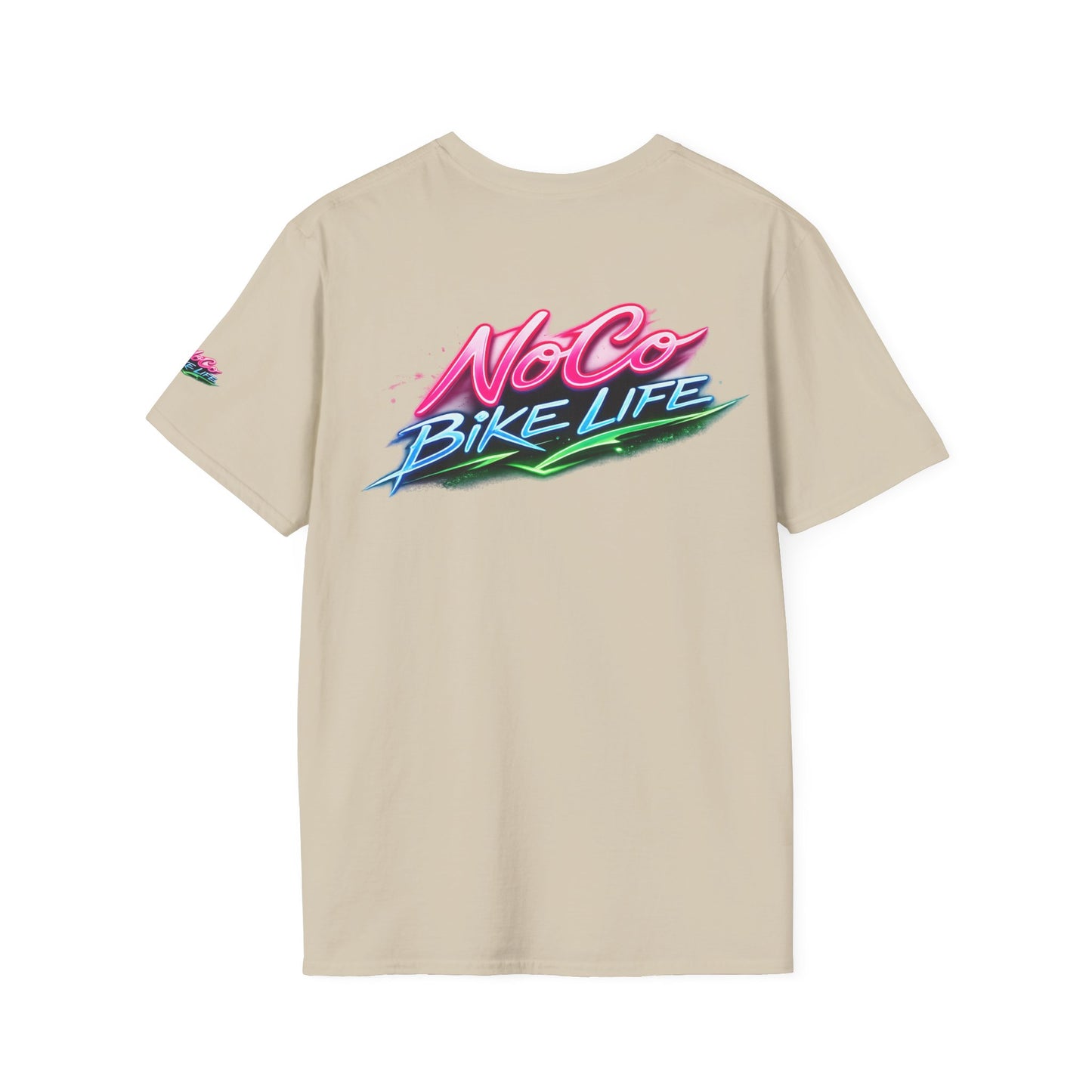 NoCo BikeLife Neon Retro Motorcycle T-Shirt — Chest, Back & Sleeve Print