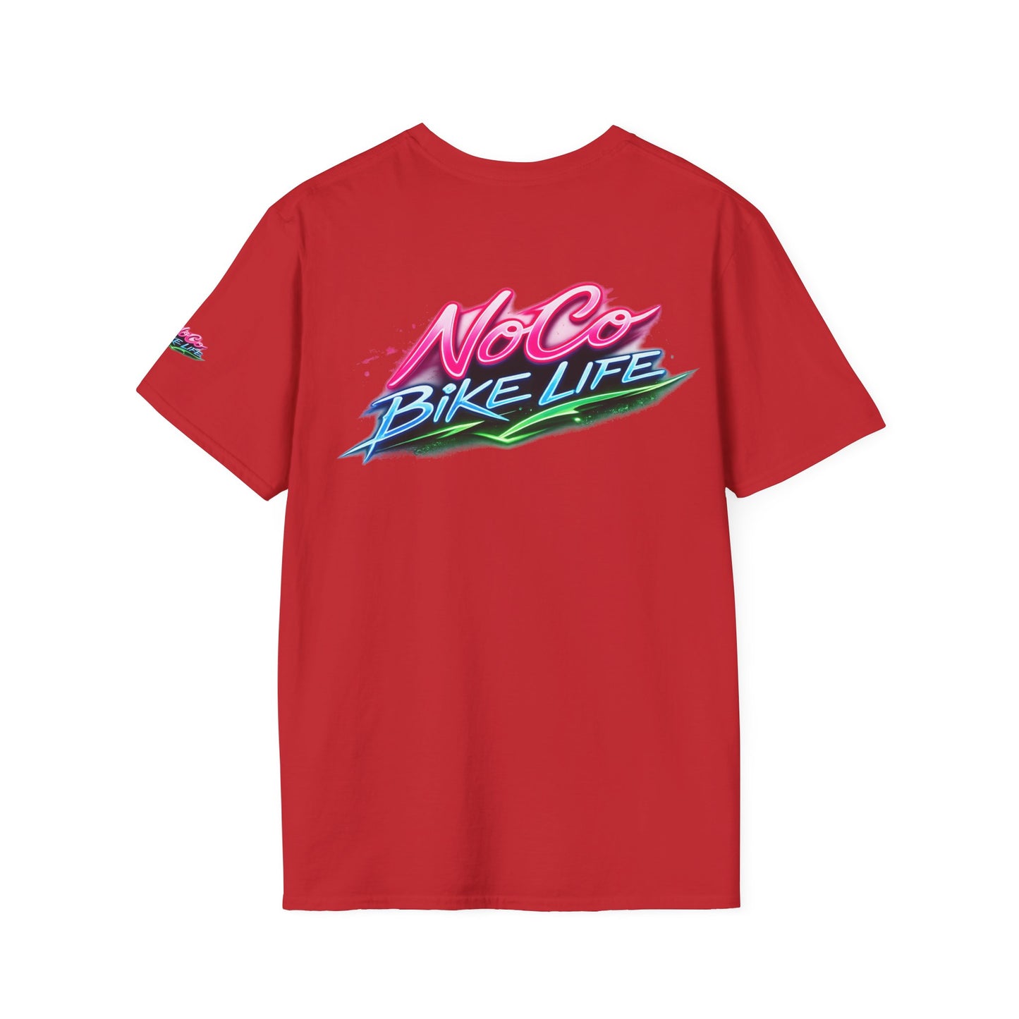 NoCo BikeLife Neon Retro Motorcycle T-Shirt — Chest, Back & Sleeve Print