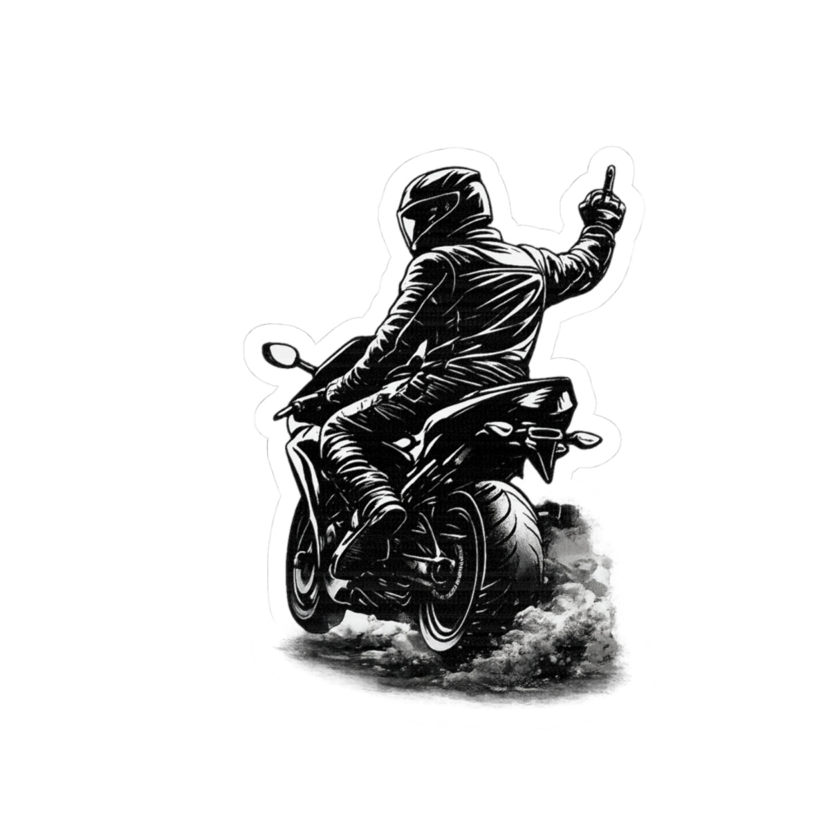 Motorcycle Rider Sticker — Middle Finger Biker Decal (Kiss-Cut)