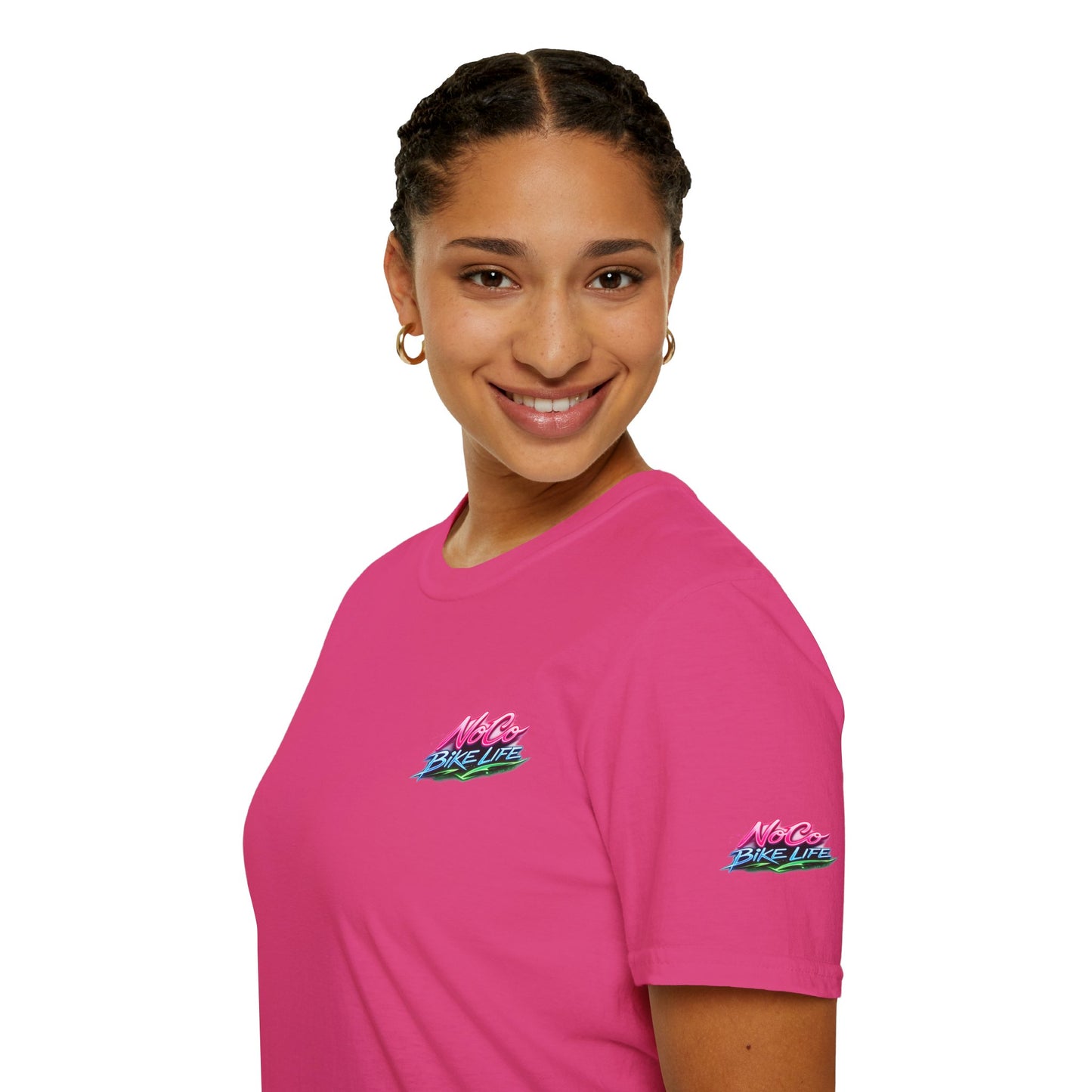 NoCo BikeLife Neon Retro Motorcycle T-Shirt — Chest, Back & Sleeve Print
