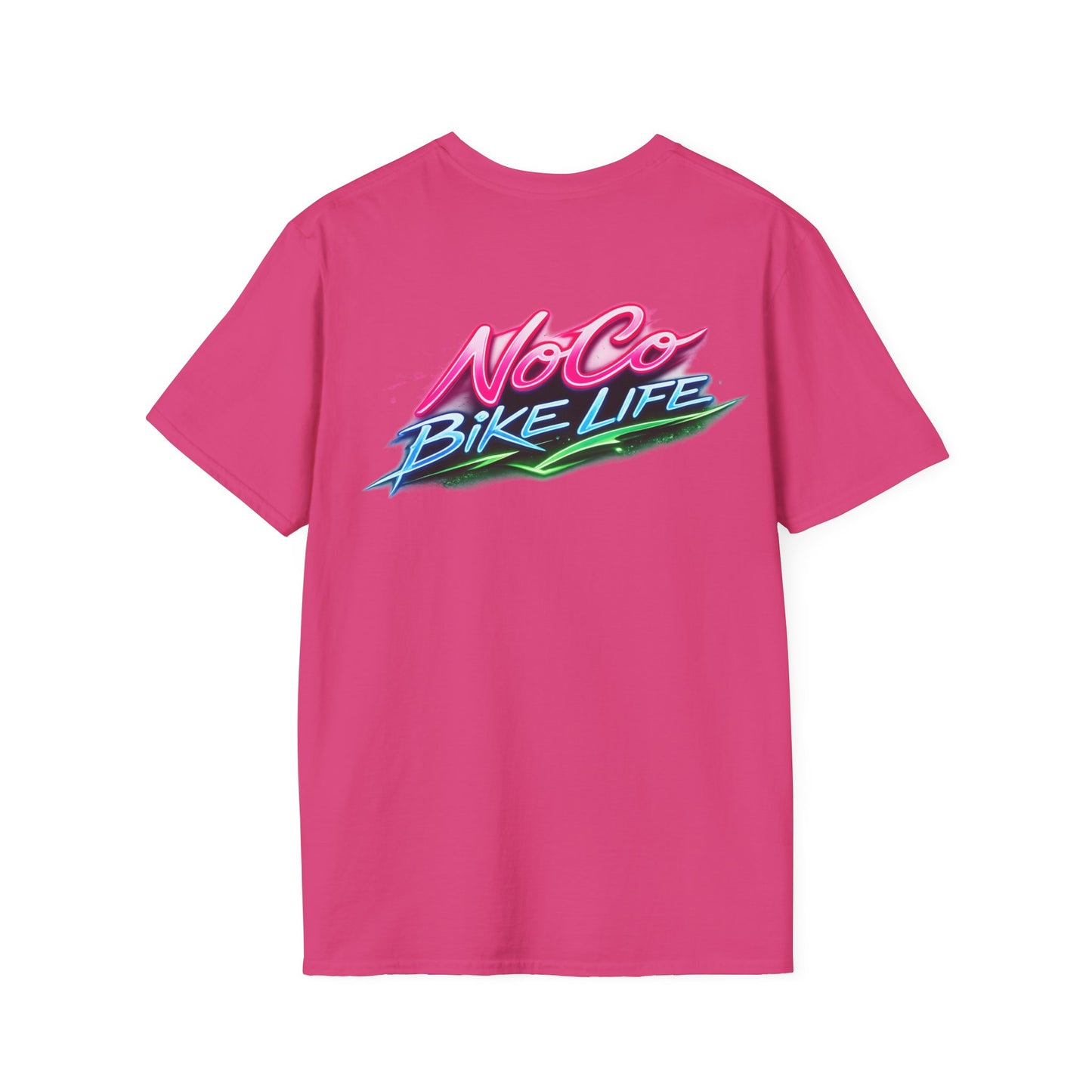 NoCo BikeLife Neon T-Shirt — "NoCo BikeLife" Retro Neon Motorcycle Graphic T-Shirt