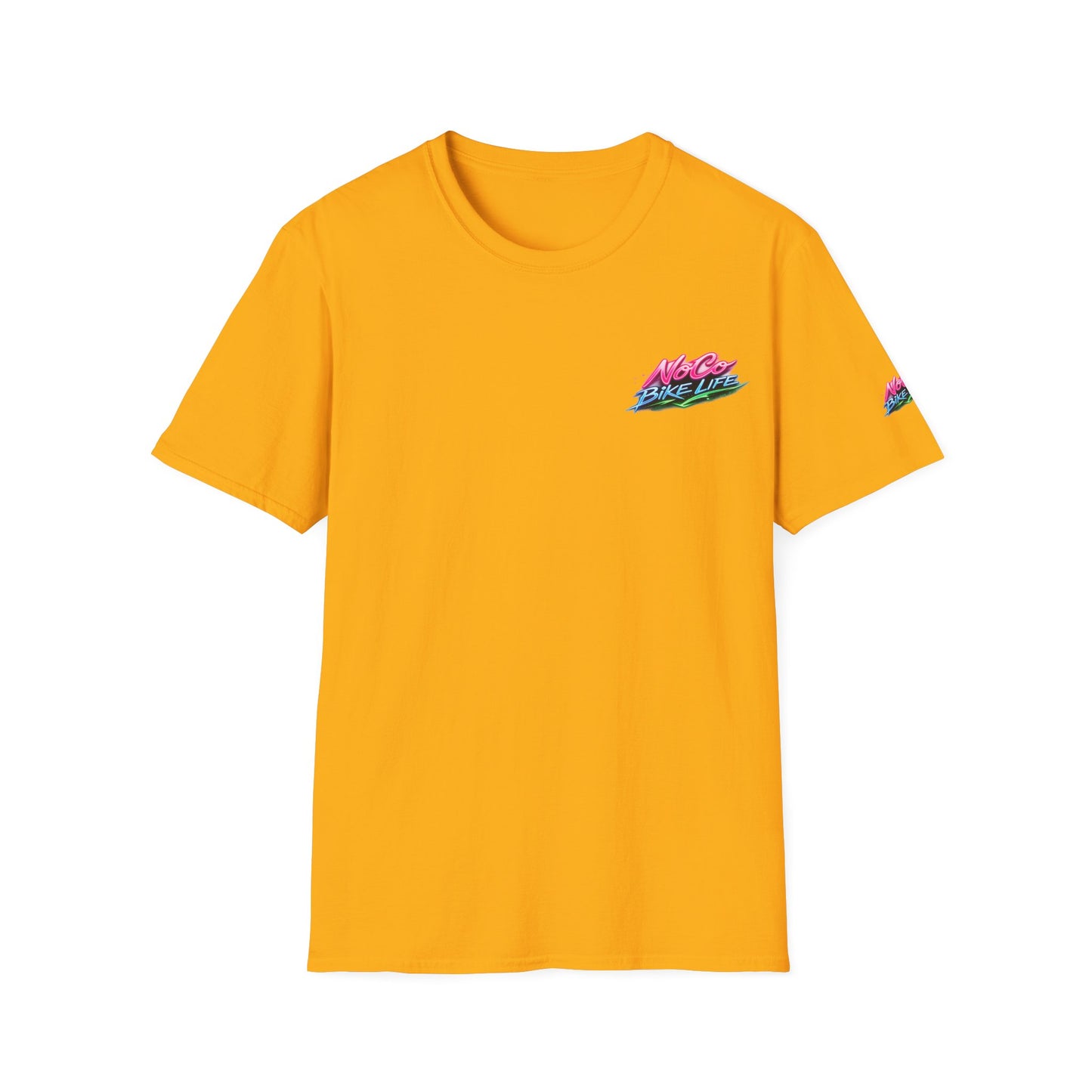 NoCo BikeLife Neon Retro Motorcycle T-Shirt — Chest, Back & Sleeve Print