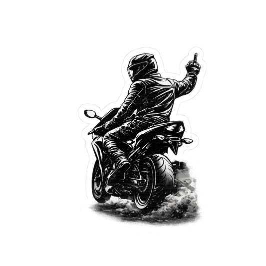 Motorcycle Rider Sticker — Middle Finger Biker Decal (Kiss-Cut)
