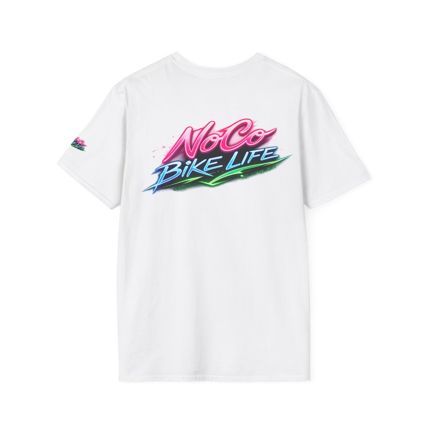 NoCo BikeLife Neon Retro Motorcycle T-Shirt — Chest, Back & Sleeve Print