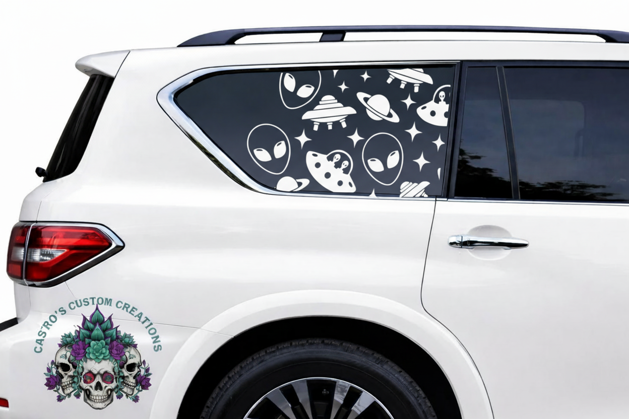 Space Alien Full Coverage Window Vinyl Decal - Custom Car, Truck SUV Decal
